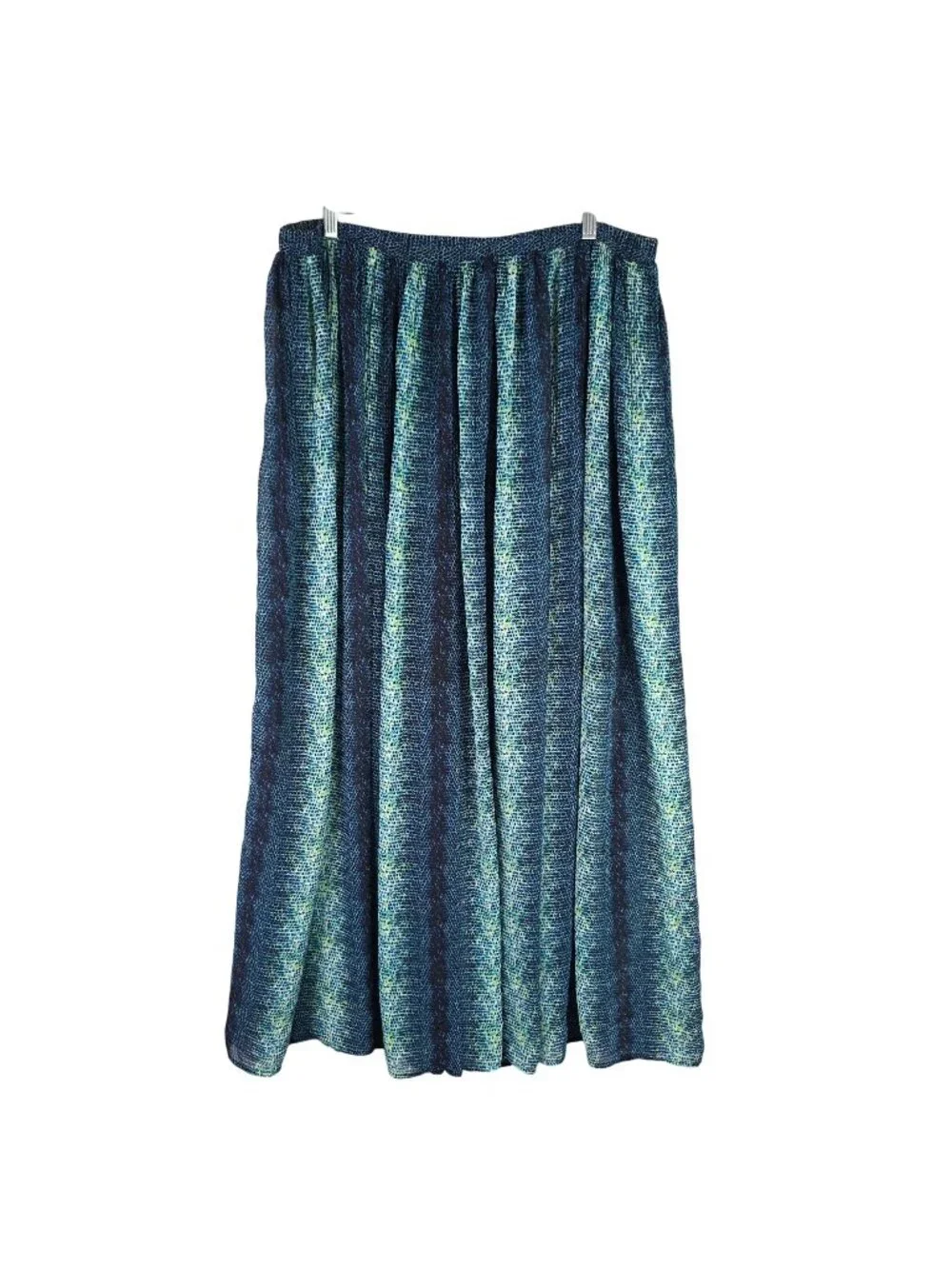 Womens Worthington Blue & Green Animal Print Maxi Skirt Elastic Waistband XL